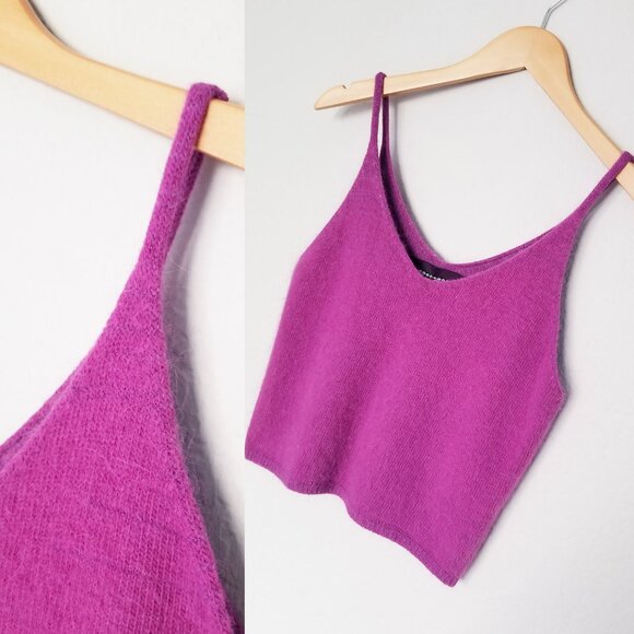 NEW Code x Mode Angora Rabbit Purple Sleeveless Fuzzy Knit Top V Neck Crop Top M - Picture 12 of 15